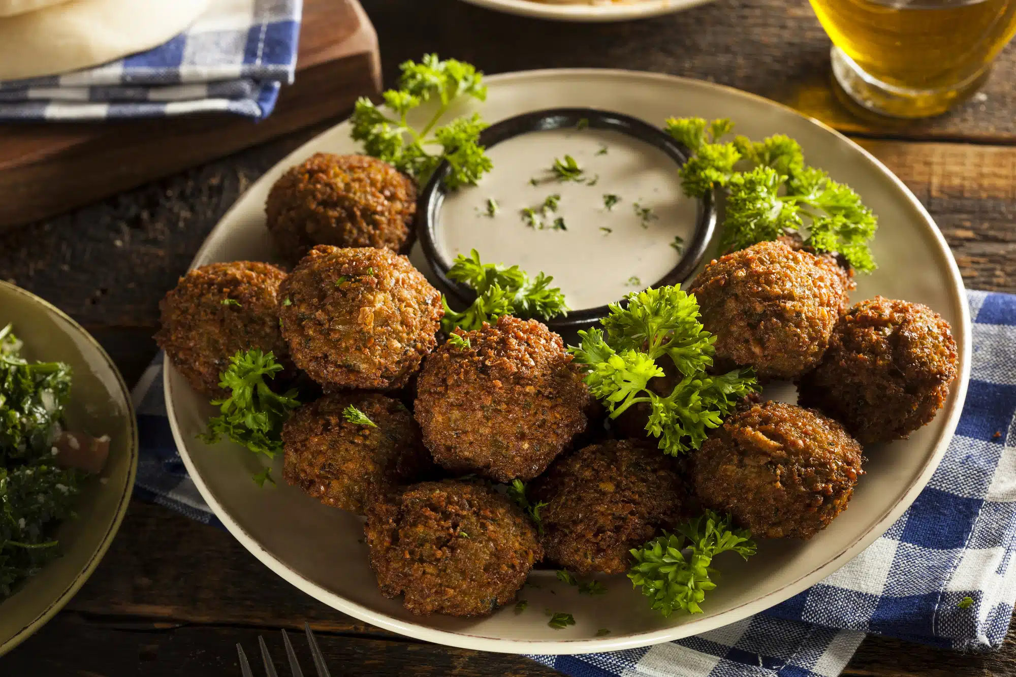 Healthy Vegetarian Falafel Balls with Rice and Salad. Middle East food