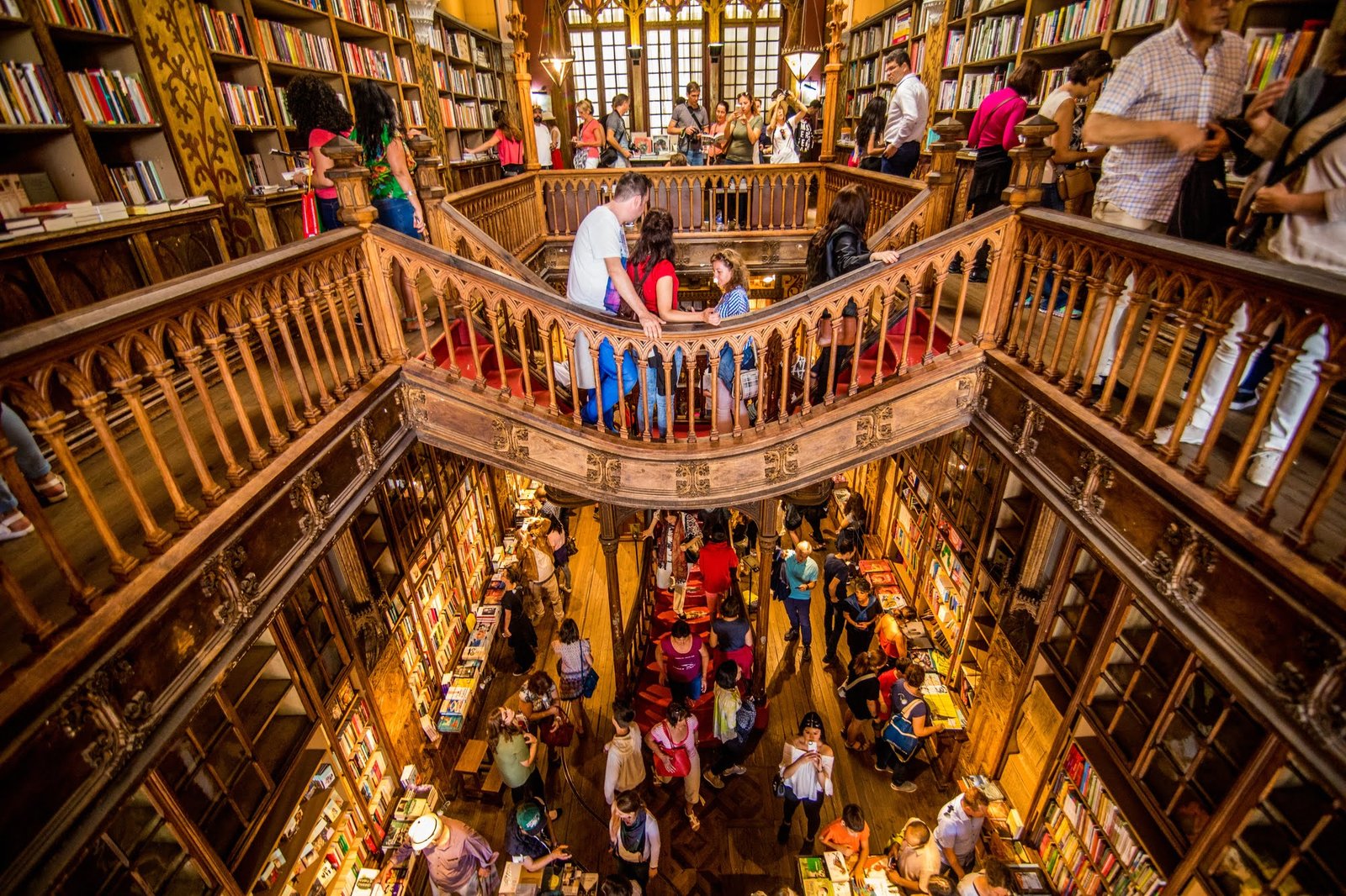 High angle view of stairs in the bookstore Livraria Lello