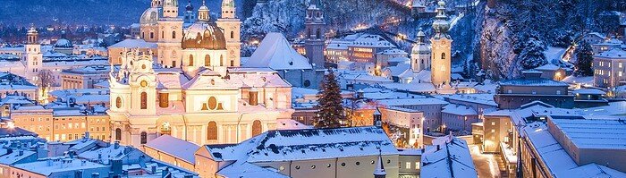 Historic city of Salzburg with Festung Hohensalzburg in winter, Salzburger Land, Austria. Christmas around the world