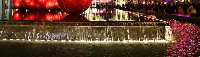 New York City landmark, Radio City Music Hall in Rockefeller Center decorated with Christmas decorations in Midtown Manhattan