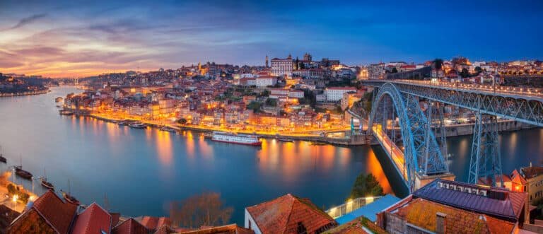 Porto, Portugal with the famous Luis I Bridge and the Douro River