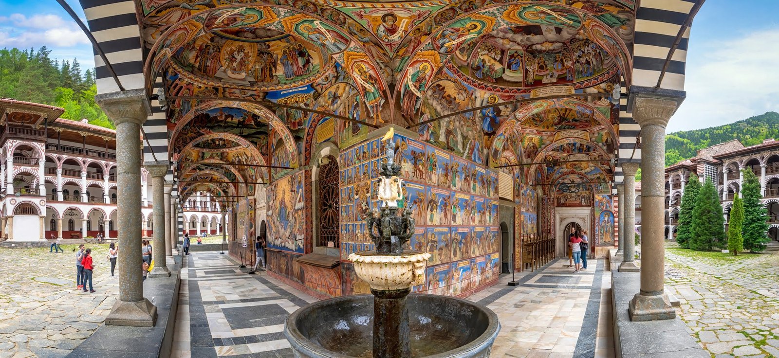 Beautiful decoration of the Orthodox Rila Monastery i Bulgaria. Unesco site