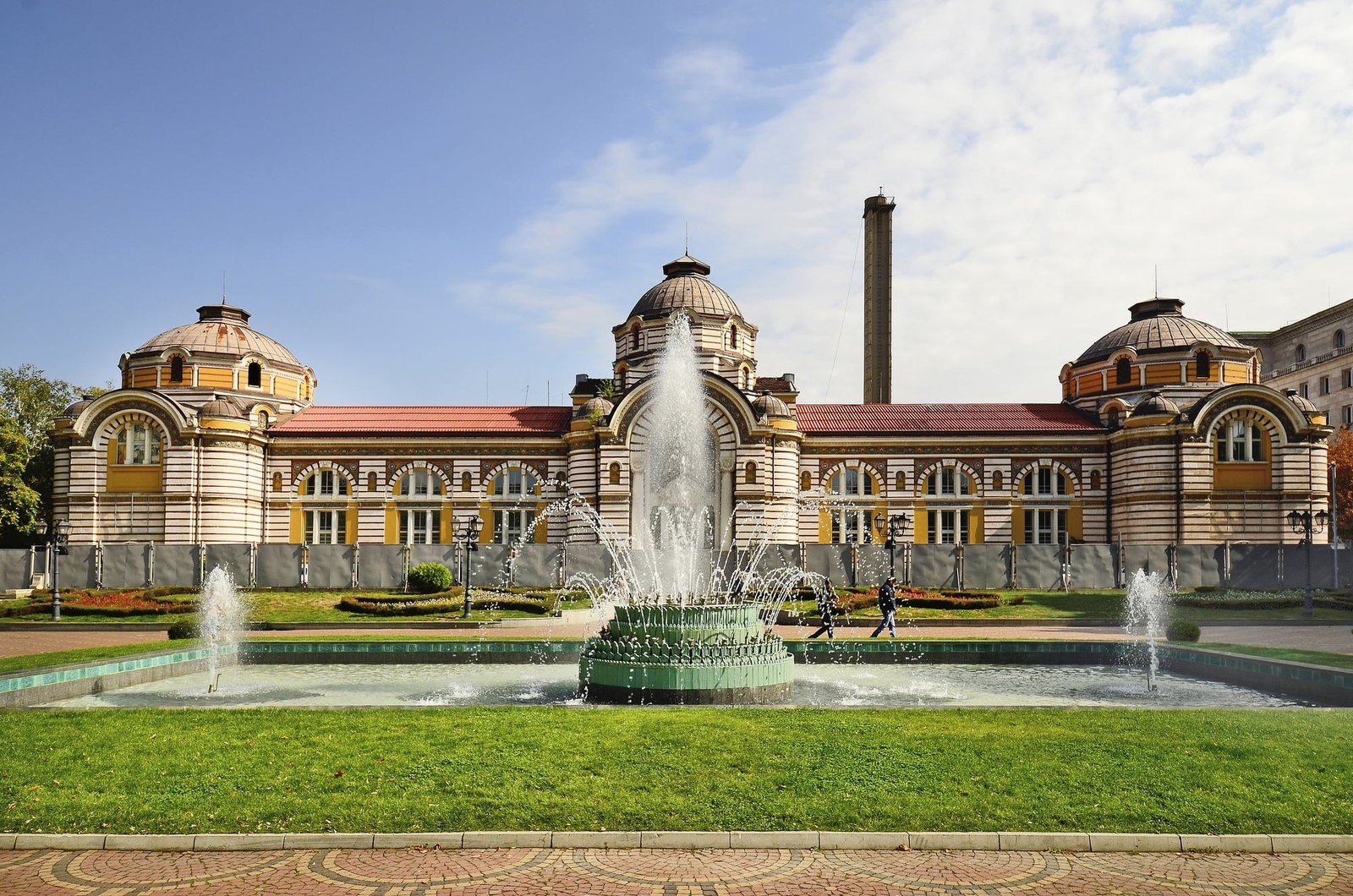 Sofia, Bulgaria, park with fountain in front of the Sofia Public Mineral Bath