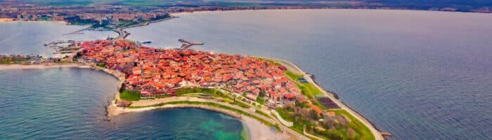 Best vacations in Bulgaria. Nessebar. Picturesque seascape of Black sea.