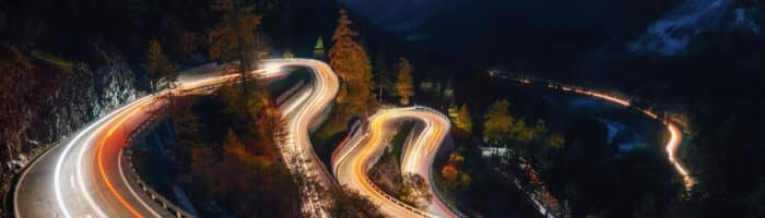 Winding road of Maloja Pass in Switzerland