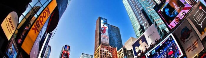 Times Square is a symbol of New York City and the skyscrapers
