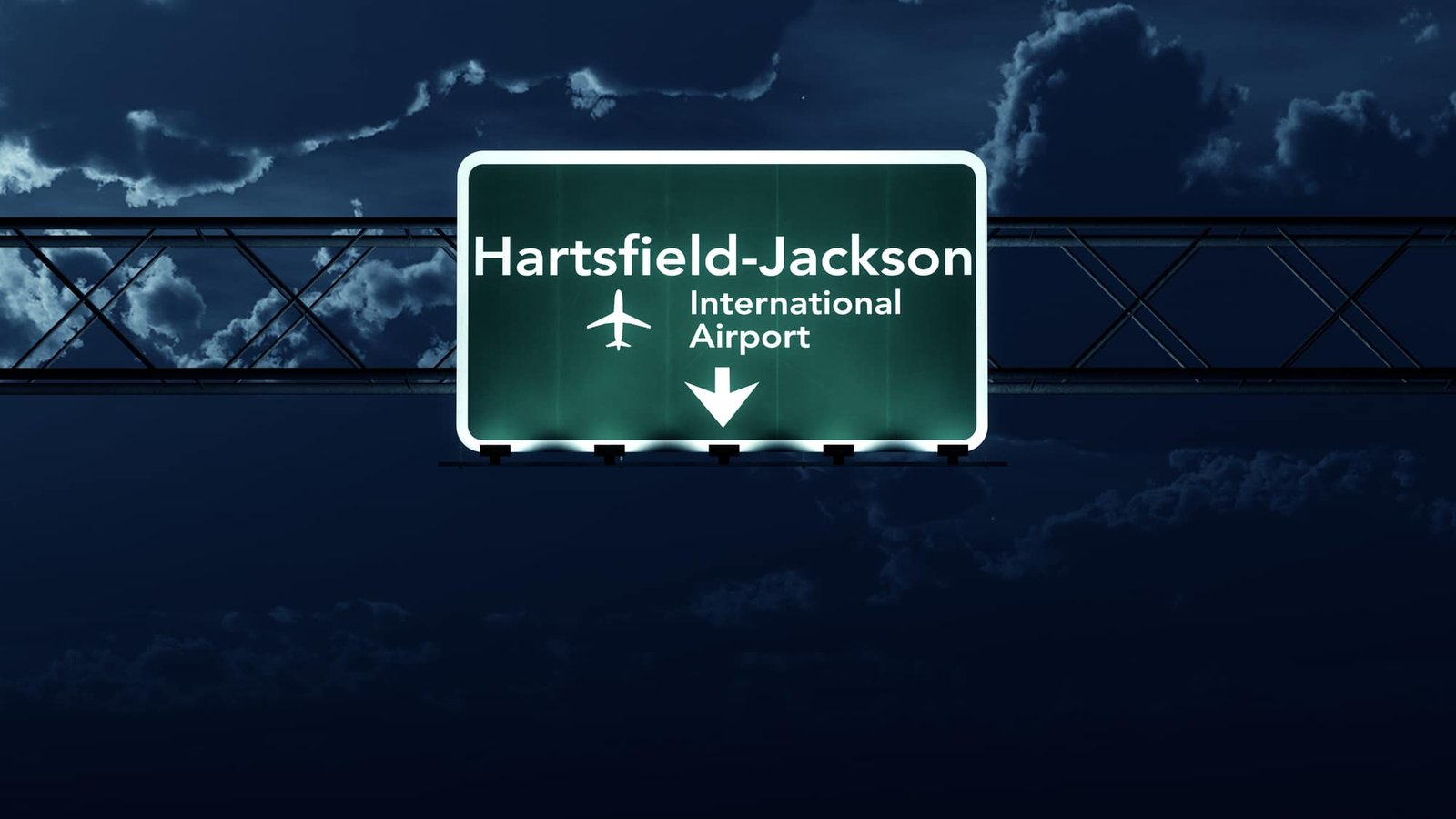 Atlanta USA Airport Highway Sign at Night 3D Illustration