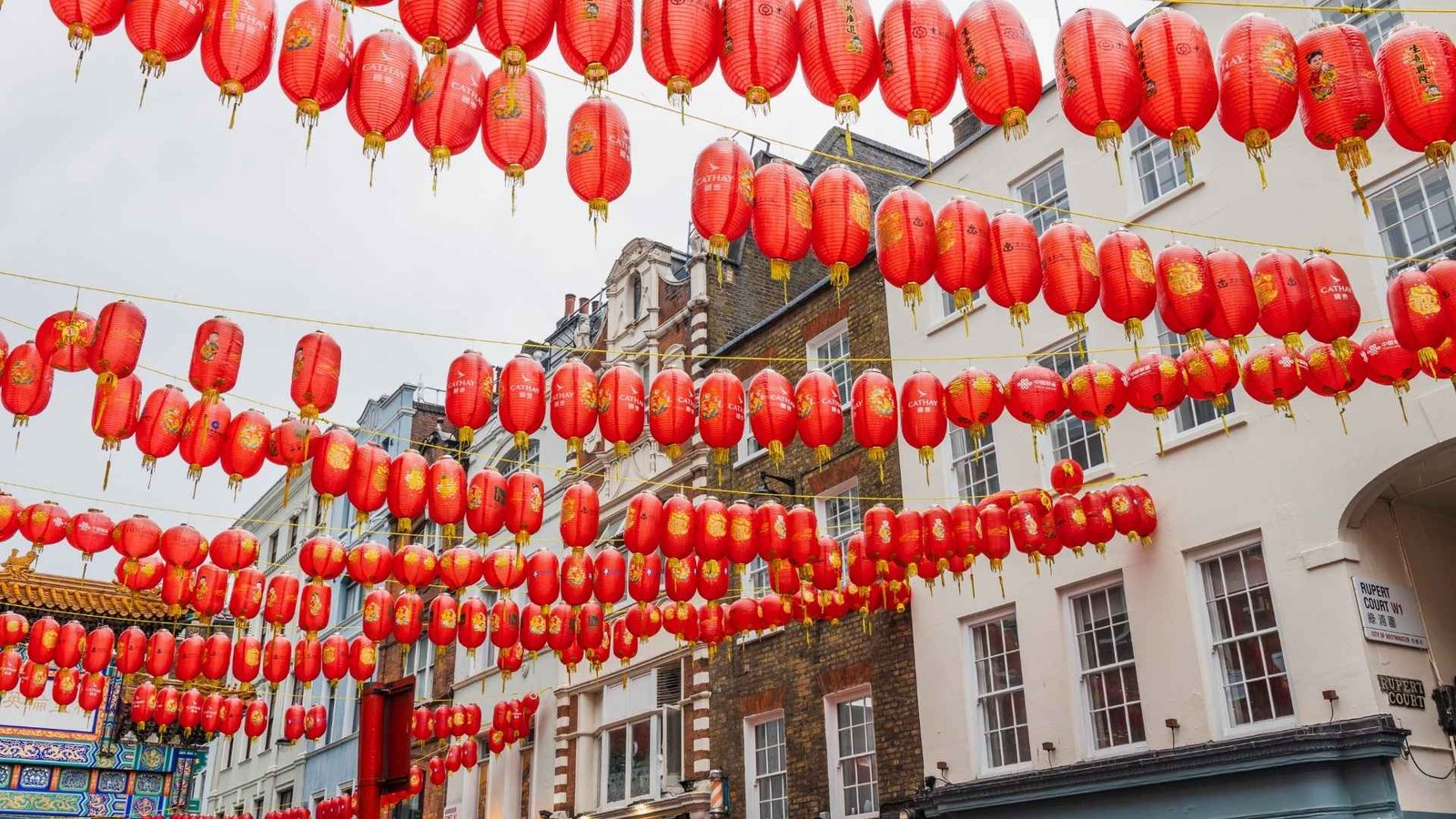 Chinatown in London adorned with red lanterns – a festive blend of heritage and community.